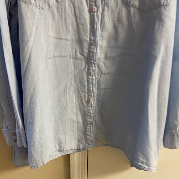 Eileen Fisher button front shirt baby blue Irish linen Large - Picture 4 of 8
